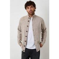 Threadbare Men's Funnel Neck Button Up Knitted Cardigan With Wool in Stone | Size: 2XL