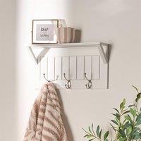 OHS Wall Shelf Coat Rack Wood Effect Floating Display Unit in White