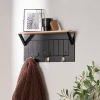 OHS Wall Shelf Coat Rack Wood Effect Floating Display Unit in Black