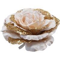 VFM e-Store Christmas Rose Head with Clip Decoration 8cm x 15cm Rose Gold X 1 | Size: 8 cm x 15 cm