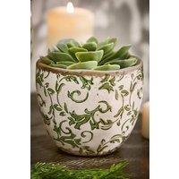 Dibor Vintage Irina Green Medium Botanical Flower Planter H11.5 x Dia. 13cm in Cream