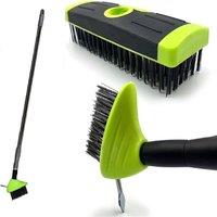 Gr8 Garden 3in1 Extendable Weed Brush Garden Patio Cleaner Moss Leaf Removal Scraping Tool in Green