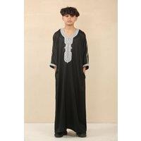 Arabic Thobes Boy's Moroccan Thobe Jubba Robe Eid Djellaba Gandoura in Black | Size: 9-10 Years