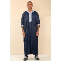 Thobez Men's Moroccan Thobe Short Sleeve Gandoura Embroidery in Navy | Size: 58R