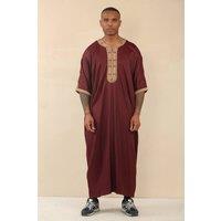 Thobez Men's Moroccan Thobe Short Sleeve Gandoura Kaftan in Maroon | Size: 52R