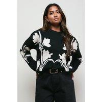 Oasis Women's Floral Jacquard Crew Neck Jumper in Black | Size: Small