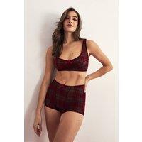 NastyGal Women's Tartan Flocked Bralette & Boxer Lingerie Set in Red | Size: XL