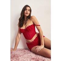 NastyGal Women's Glitter Rose Trim Corset Frill Short Lingerie Set in Red | Size: XL
