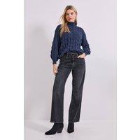 Dorothy Perkins Women's Cable Roll Neck Jumper in Navy | Size: Large