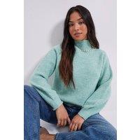 Dorothy Perkins Women's Petite Pearl neck Detail Jumper in Sage | Size: Large