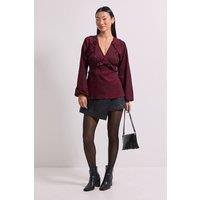 Dorothy Perkins Women's Petite Berry Animal Empire Seam Frill Detail Printed Jersey Top | Size: 12