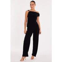 Quiz Women's Black One Shoulder Sash Detail Jumpsuit | Size: 14