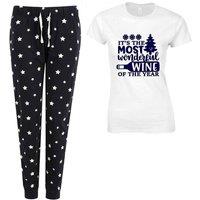60 SECOND MAKEOVER Women's Most Wonderful Wine Of The Year Navy Star Trouser Pyjamas Set | Size: XL