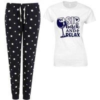 60 SECOND MAKEOVER Women's Sip Back & Relax Navy Star Trouser Pyjamas Set | Size: Small