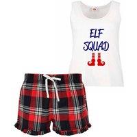 60 SECOND MAKEOVER Women's Elf Squad Tartan Short Pyjamas Set in Red | Size: Large
