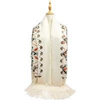 Vellin Women's Embroidered Floral Pattern Scarf - Soft Touch, Elegant Fringed Ends in Beige