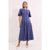 Wallis Women's Principles Contrast Stitching Fit & Flare Midi Dress in Blue | Size: 16