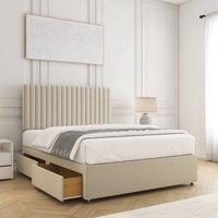 BSSPOKE Brooke Velvet Divan Bed Set 24Headboard 2Drawers Same side & Mattress in Cream | Size: Single