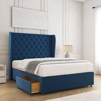 BSSPOKE Amelia Divan Bed Set Plush Velvet 2 Drawers 54 Headboard & Mattress in Blue | Size: Super King