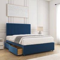 BSSPOKE Brooke Plush Velvet Divan Bed Set 24 Headboard & 4Drawers & Mattress in Blue | Size: Super King