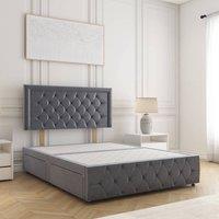 BSSPOKE Lena Divan Bed Plush Velvet 24Headboard 2Drawers Footend& No Mattress in Charcoal | Size: King