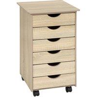 tectake Chest of Drawers, 6 Drawer Wooden Filing Cabinet with 4 Swivel Wheels in Light Oak | Size: 1 Pack