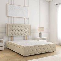 BSSPOKE Lena Divan Bed Plush Velvet 24Headboard 2Drawers Footend& No Mattress in Cream | Size: Small Double