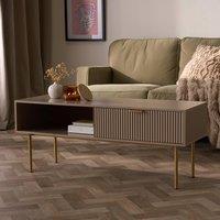 OHS Ribbed Coffee Table with Drawer Engineered Wood Shelf Storage in Natural