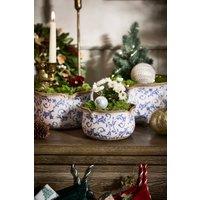 Dibor Set of 3 Vintage Solene Blue Botanical Pot Flower Planters in Cream | Size: Large