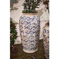 Dibor Set of 2 Vintage Luxury Solene Blue Botanical Flower Urn Vase in Cream | Size: Large
