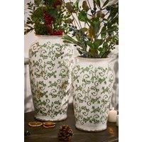 Dibor Set of 2 Vintage Luxury Irina Green Botanical Flower Urn Vase in Cream | Size: Large