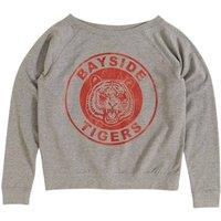 Saved By The Bell Bayside Tigers Logo Off-Shoulder Sweatshirt in Grey | Size: Large