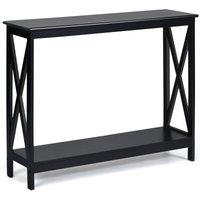 Costway 2-Tier Console Table X-design Wooden Hall Desk Side End Table W/ Shelf in Black