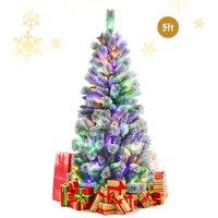 Costway 5FT Illuminated Artificial Christmas Tree W/ LED Lights Auto Open 9 Flash Mode in Green