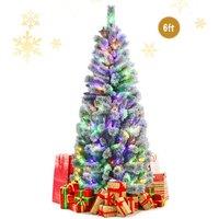 Costway 6FT Illuminated Artificial Christmas Tree W/ LED Lights Auto Open 9 Flash Mode in Green