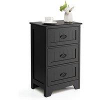 Costway Wooden 3-Drawer Bedside Table Vintage Nightstand Accent End Table Sofa Side Table in Black