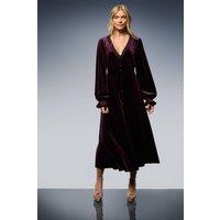 Oasis Women's Velvet Lace Trim Button Through Midi Dress in Berry | Size: 10