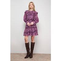 Oasis Women's Printed Lace Trim Pleat Detail Mini Dress in Dusty Pink | Size: 10