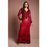 Coast Women's Plus Size Long Sleeve Embellished Maxi Dress in Red | Size: 20