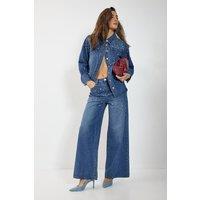 NastyGal Women's Denim Jewel Baggy Jeans in Authentic Midwash | Size: 10