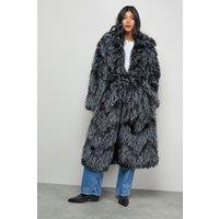 Warehouse Women's Faux Fur Two Tone Coat in Mono | Size: 10