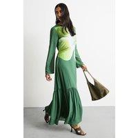 Warehouse Women's Chiffon Placement Print Midaxi Dress in Dark Green | Size: 8