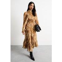 Warehouse Women's Romantic Chiffon Fluted Sleeve Midaxi Dress in Neutral | Size: 8