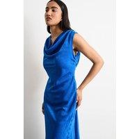 Warehouse Women's Cowl Bias Satin Dress With Button Detail in Cobalt | Size: 16