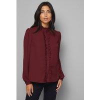Wallis Women's Ruffle Placket Blouse in Wine | Size: 14