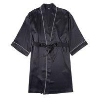 Soft Strokes Silk Women's Silk Robe Knee Length - Black | Size: 12