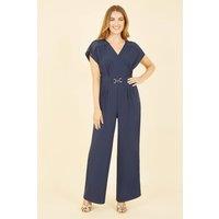 Yumi Women's Navy Wrap Jumpsuit With Mesh Panel & Belt Detail | Size: 8