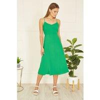 Yumi Women's Green Viscose Tie Back Midi Sun Dress | Size: 16