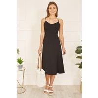 Yumi Women's Black Viscose Tie Back Midi Sun Dress | Size: 10