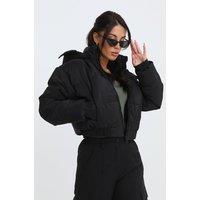 Femme Luxe Women's Cropped Padded Long Sleeve Zip Front Shower Proof Jacket in Black | Size: 12